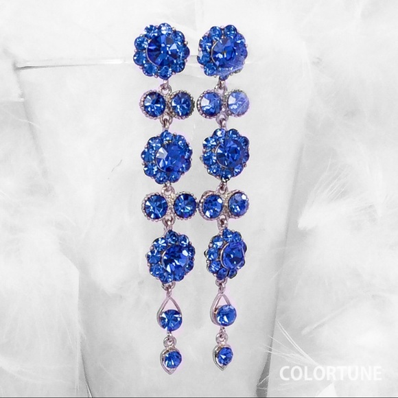 Cobalt Blue Swarovski Crystal 3" Occasion Earring - Picture 3 of 3